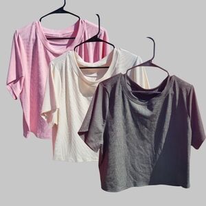 Shein Women's Plus Size Casual Ribbed Crew Neck Tops - Pink, White, and Black